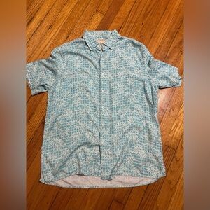 VINTAGE SILK CIRCA 1969 Shirt Mens Large Silk Blend Hawaiian Short Sleeve Teal